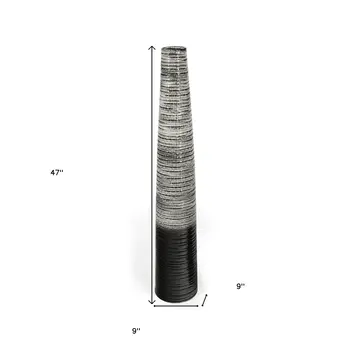 47" Black And Gray Ombre Tapered Ceramic Floor Vase