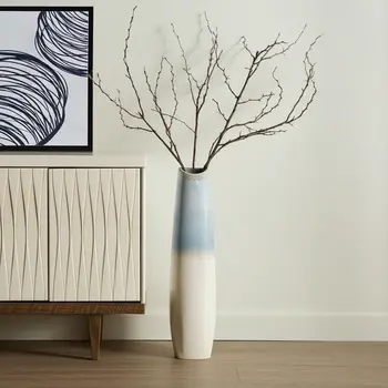 47" Blue And White Ombre Ceramic Floor Vase