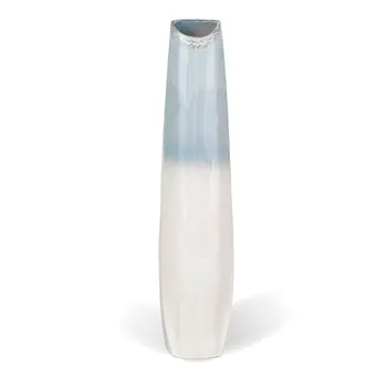 47" Blue And White Ombre Ceramic Floor Vase