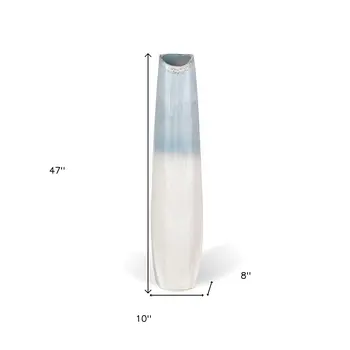 47" Blue And White Ombre Ceramic Floor Vase