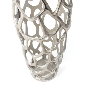 30" Silver Abstract Pierced Cast Aluminum Oval Floor Vase