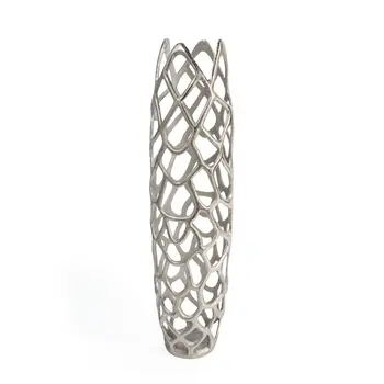 30" Silver Abstract Pierced Cast Aluminum Oval Floor Vase