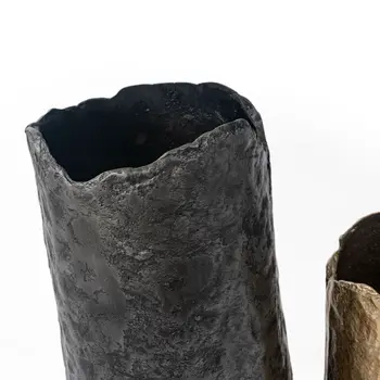 14" Gray Hammered Cylinder Aluminum Table Vase