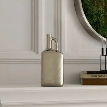 14" Silver Aluminum Jug Table Vase