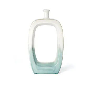 18" Aqua And White Ombre Ceramic Table Vase