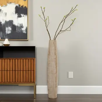 40" Gold Geometric Cylinder Ceramic Floor Vase