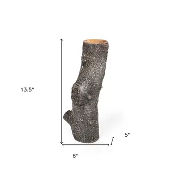 14" Brown Faux Bois Cylinder Polyresin Table Vase