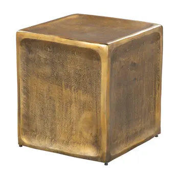 Set of Two Black Silver And Antiqued Brass Aluminum Square Block End Tables