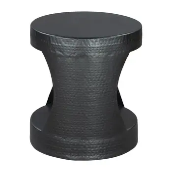20" Black Iron Round Floor Shelf End Table