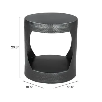 20" Black Iron Round Floor Shelf End Table