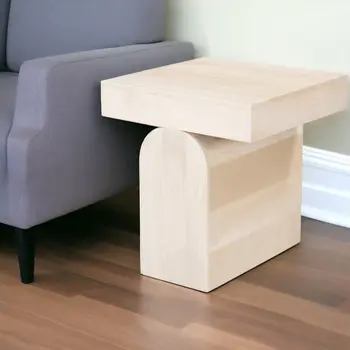 22" Natural Solid Wood Square Pedestal End Table