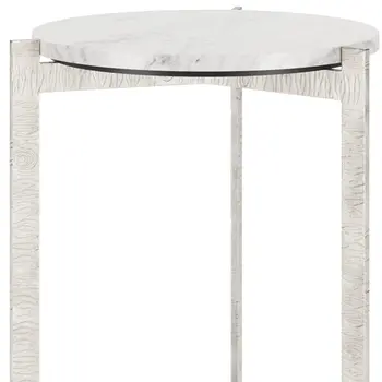 25" White And Silver Marble And Aluminum Round Cross Legs End Table