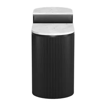 Set of Two Black And White Solid Wood And Marble Oval Block End Tables