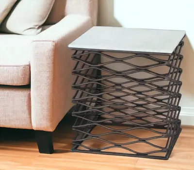 22" White And Bronze Marble And Aluminum Square Frame End Table