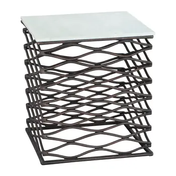 22" White And Bronze Marble And Aluminum Square Frame End Table