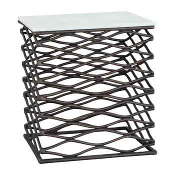 22" White And Bronze Marble And Aluminum Square Frame End Table