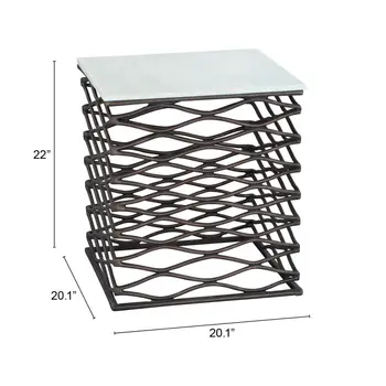 22" White And Bronze Marble And Aluminum Square Frame End Table