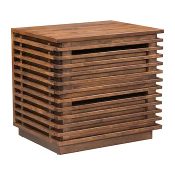 22" Brown Wood Block End Table With Two Drawers