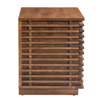 22" Brown Wood Block End Table With Two Drawers