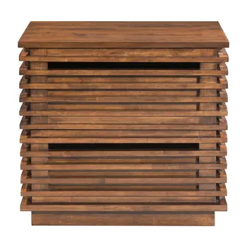 22" Brown Wood Block End Table With Two Drawers
