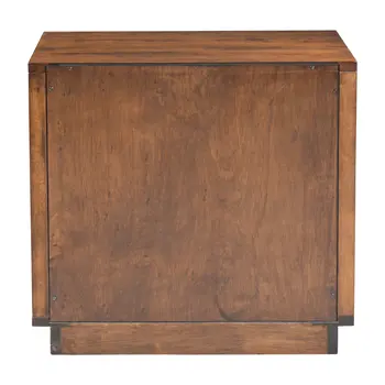 22" Brown Wood Block End Table With Two Drawers