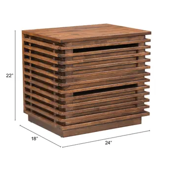 22" Brown Wood Block End Table With Two Drawers