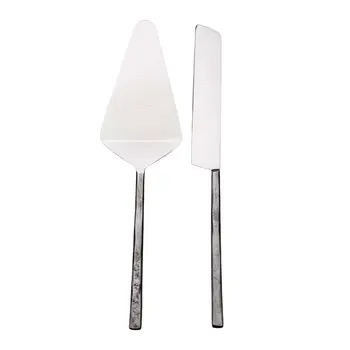 Hammered Silver Stainless Steel Two Piece Hand Forged Cake Knife