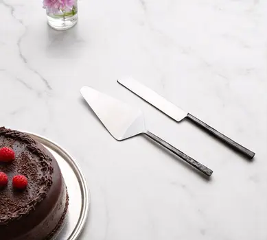 Hammered Silver Stainless Steel Two Piece Hand Forged Cake Knife