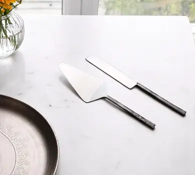 Hammered Silver Stainless Steel Two Piece Hand Forged Cake Knife