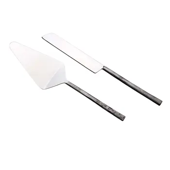 Hammered Silver Stainless Steel Two Piece Hand Forged Cake Knife