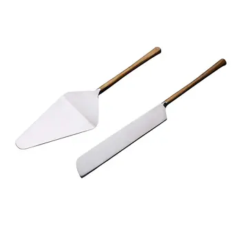 Hammered Gold Stainless Steel Two Piece Hand Forged Cake Knife