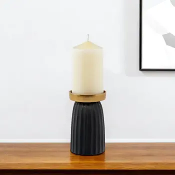 6" Black And Gold Striped Aluminum Tabletop Pillar Candle Holder