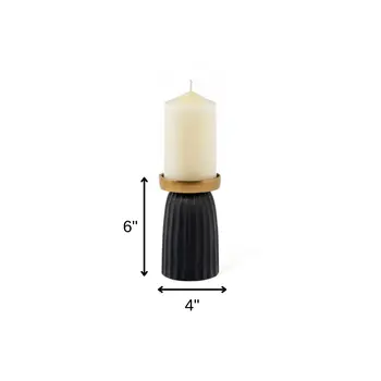 6" Black And Gold Striped Aluminum Tabletop Pillar Candle Holder