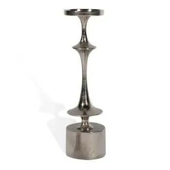18" Silver Distressed Geometric Metal Tabletop Candle Holder