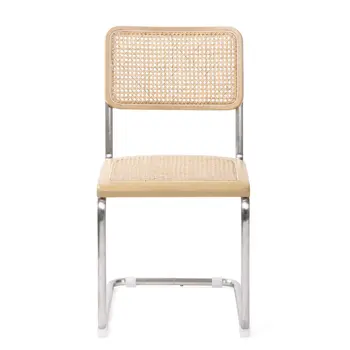 Set of Two Natural and Silver Steel Open Back Dining Side Chairs