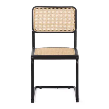 Set of Two Black and Natural Steel Open Back Dining Side Chairs