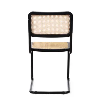 Set of Two Black and Natural Steel Open Back Dining Side Chairs