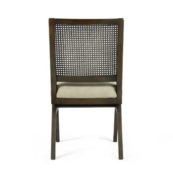 Set of Two Dark Brown And Gray Wood Cane And Upholstery Dining Side Chairs