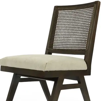 Set of Two Dark Brown And Gray Wood Cane And Upholstery Dining Side Chairs