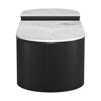 Set of Two Black And White Wood And Faux Marble Oval Drum Bunching Coffee Tables