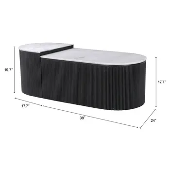 Set of Two Black And White Wood And Faux Marble Oval Drum Bunching Coffee Tables