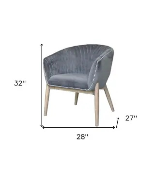 28" Gray And Brown Velvet Arm Chair