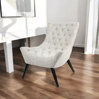 32" Gray and Black Tufted Boucle Lounge Chair