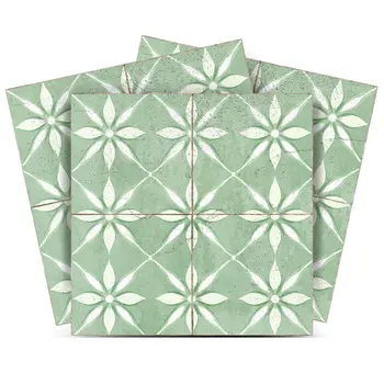 6" x 6" Green Vinyl Arabesque Peel And Stick Removable Tiles