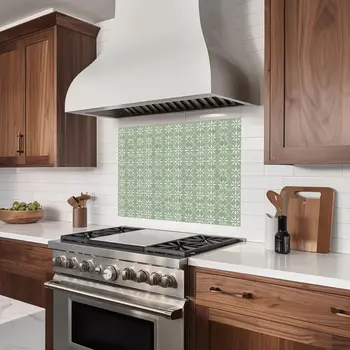 6" x 6" Green Vinyl Arabesque Peel And Stick Removable Tiles