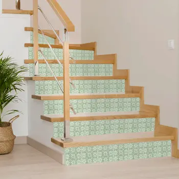 6" x 6" Green Vinyl Arabesque Peel And Stick Removable Tiles