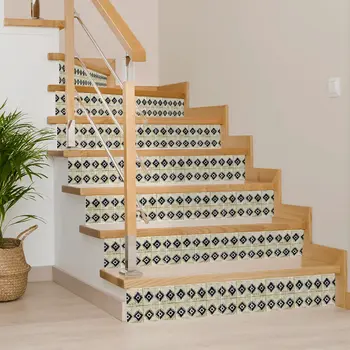 5" x 5" Beige And Black Vinyl Arabesque Peel And Stick Removable Tiles