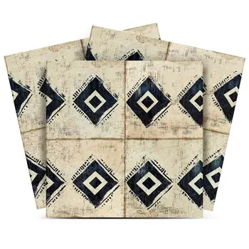 8" x 8" Beige And Black Vinyl Arabesque Peel And Stick Removable Tiles