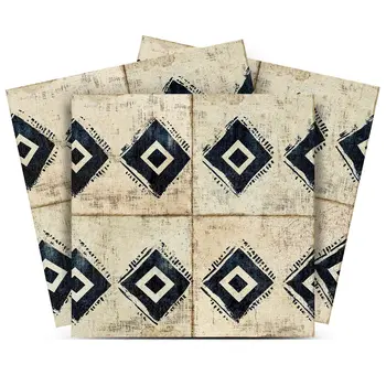 12" x 12" Beige And Black Vinyl Arabesque Peel And Stick Removable Tiles