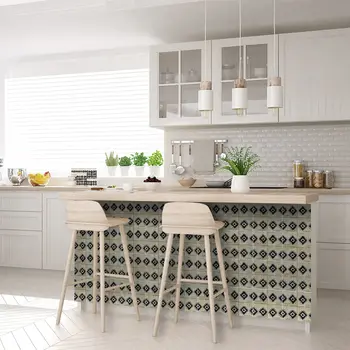 12" x 12" Beige And Black Vinyl Arabesque Peel And Stick Removable Tiles